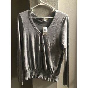 Glitz Women Tops Med Heather Grey Long Sleeve Cinched Bottom Down Size XL NWT